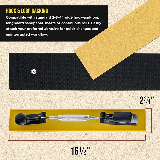 Dura-Gold Pro Series 16.5" Adjustable Radius Flex Longboard Hand Sanding Block - Hook & Loop Backing Sandpaper - Concave or Convex Shape Sander - Achieve Perfect Contours on Auto Body Shop Paint, Wood