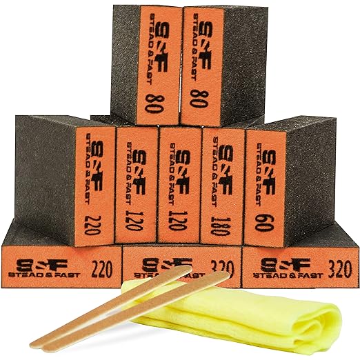 Sanding Block 10 pcs with Tack Cloth, 60 80 120 180 220 320 Coarse Medium Fine Grit Sanding Sponge Assortment, Sanding Sponges for Wood Drywall Metal by S&F STEAD & FAST