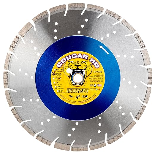 Cougar HD 14 Inch Concrete Diamond Blade, Supreme Heavy-Duty Segmented Blade, Dry/Wet Combo Cutting Reinforced Concrete, Asphalt, Stone 1"-20mm Arbor