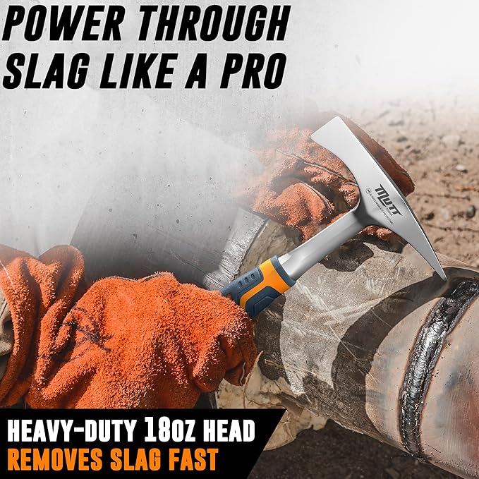 Mutt Tools 14oz Head Weight Welding Chipping Hammer - Professional Slag Hammer for Welders - Forged Steel Impact Tool for Metal Work - Welding Hammer