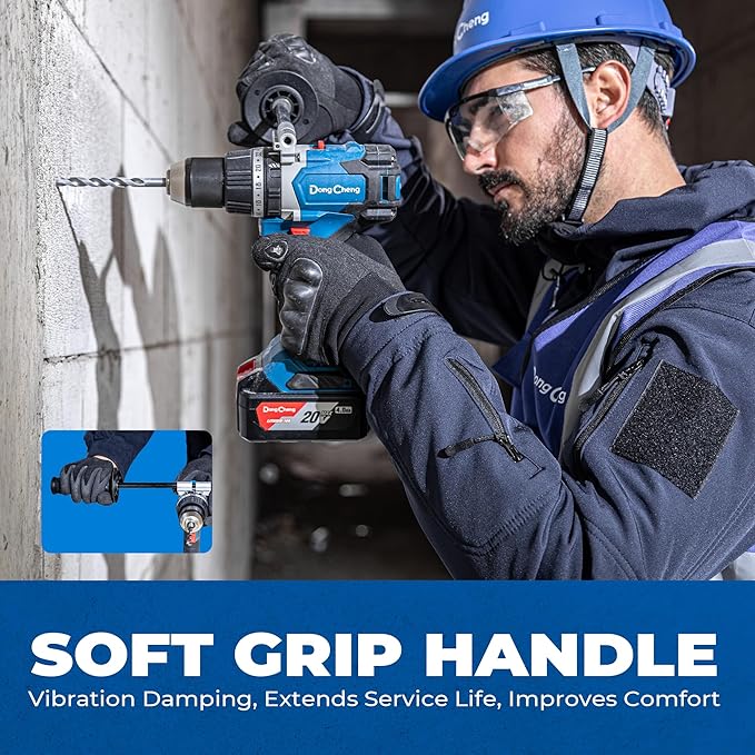 Dong Cheng 20V Brushless Hammer Drill Bare Tool, 1062 in-lbs, 1/2" Keyless Metal Chuck, 24+1+1 Clutch, Cordless Hammer Drill with 4.0Ah Battery Kit for Drilling Brick Wall, Metal, Wood (Bare Tool)