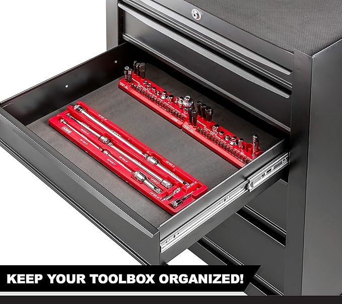 ARES 70753-9-Piece Extension Bar Set - Includes 1/4-inch, 3/8-inch, and 1/2-inch Drive Extension Bars - Magnetic Organizer for Ideal Storage