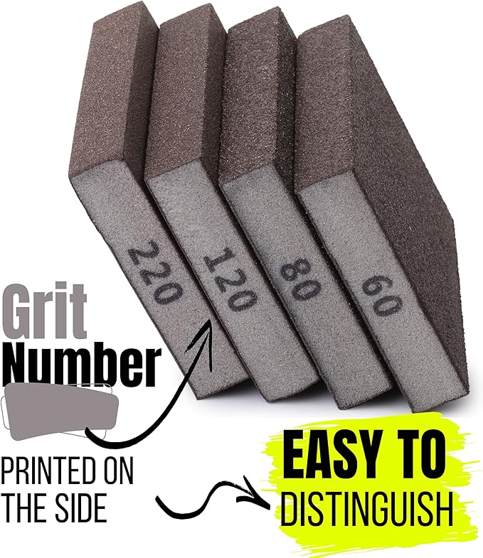 Bates- Sanding Sponge, 4 Pack, 60/80/120/220 Grit Assortment, Washable and Reusable, Sanding Block, Sandpaper Block, Sanding Blocks for Wood, Sanding Pad, Drywall Sanding Block, Drywall Sanding Sponge