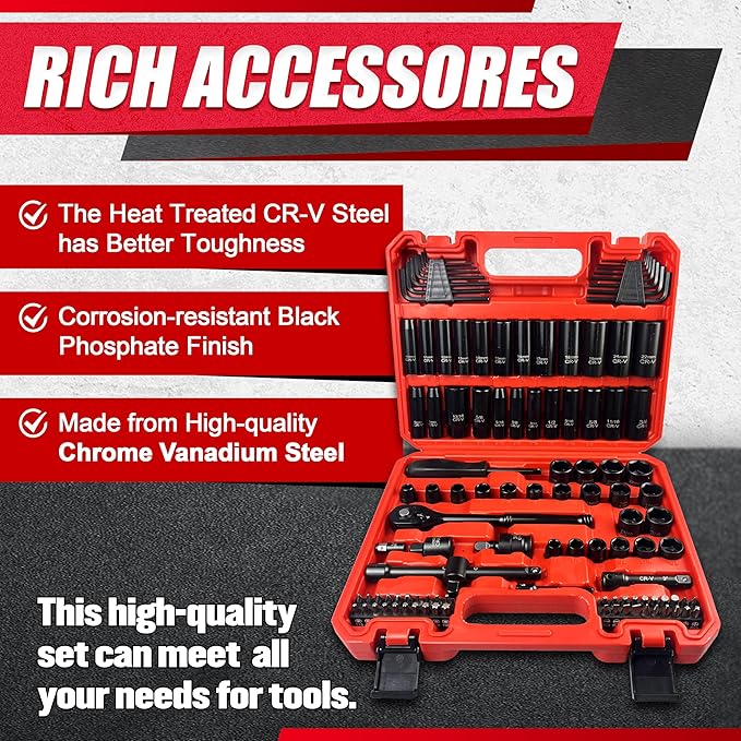 Drive Impact Socket Set,Drive Master Socket Set,SAE/Metric, Deep & Shallow (111PC 3/8inch)