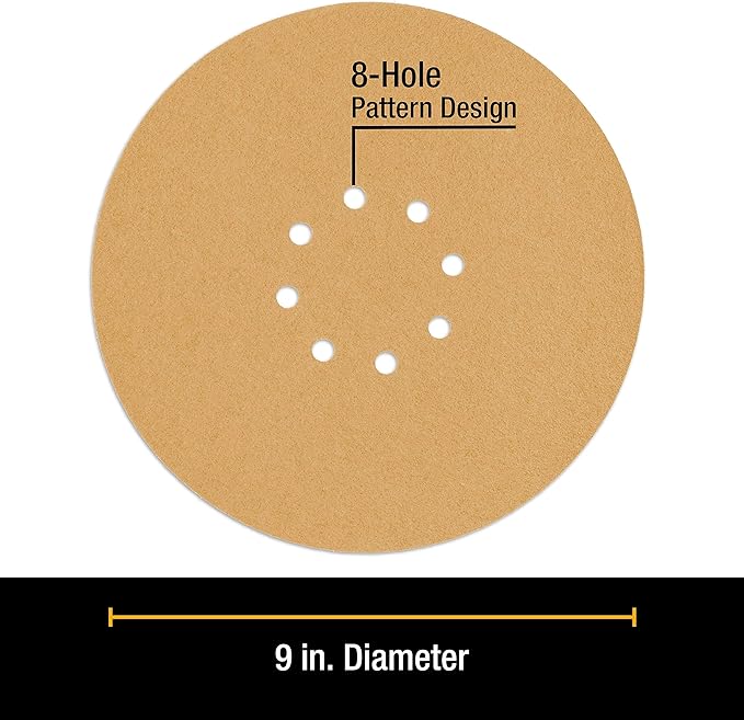 Dura-Gold Premium 9" Drywall Sanding Discs - 60 Grit (Box of 8) - 8 Hole Pattern Sandpaper Discs with Hook & Loop Backing, Fast Cutting Aluminum Oxide Abrasive - for Drywall Power Sander, Sand Wood