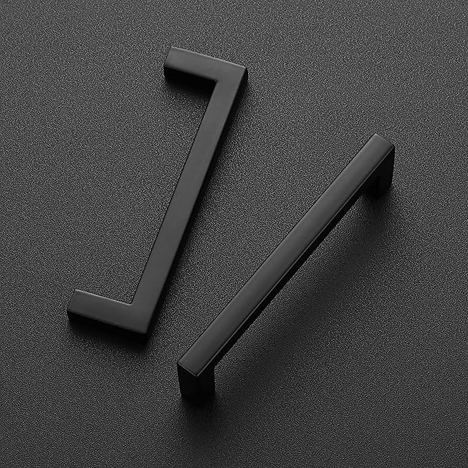 Ravinte 10 Pack Solid 3-3/4 Inch Center to Center Slim Square Bar Drawer Handles Kitchen Cabinet Handles Black Drawer Pulls Kitchen Cabinet Hardware Kitchen Handles Matte Black Cabinet Pulls