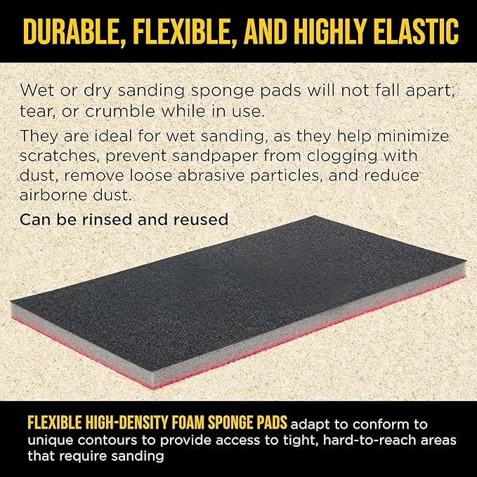 Dura-Gold 2500 Grit 5" x 2-3/4" Sanding Sponges, Box of 20 - Performance Hook & Loop Wet or Dry Flexible Sandpaper Sponge Pads - for Hand Sanding Blocks, Palm Sanders - Polish Metal, Auto Paint, Wood