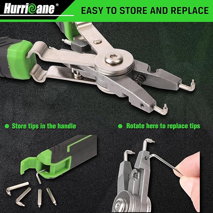 HURRICANE 8" Quick Turn Snap Ring Pliers with Interchangeable Tips, Straight and 90째 Curved Tips, HRC40-45 Hardness, Includes 4 Pairs of Tips for Precision Work, Ideal for Car Repair & Construction