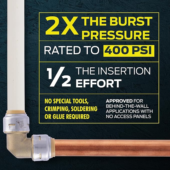 SharkBite Max 3/4 Inch 90 Degree Elbow, Push to Connect Brass Plumbing Fitting, PEX Pipe, Copper, CPVC, PE-RT, HDPE, UR256A