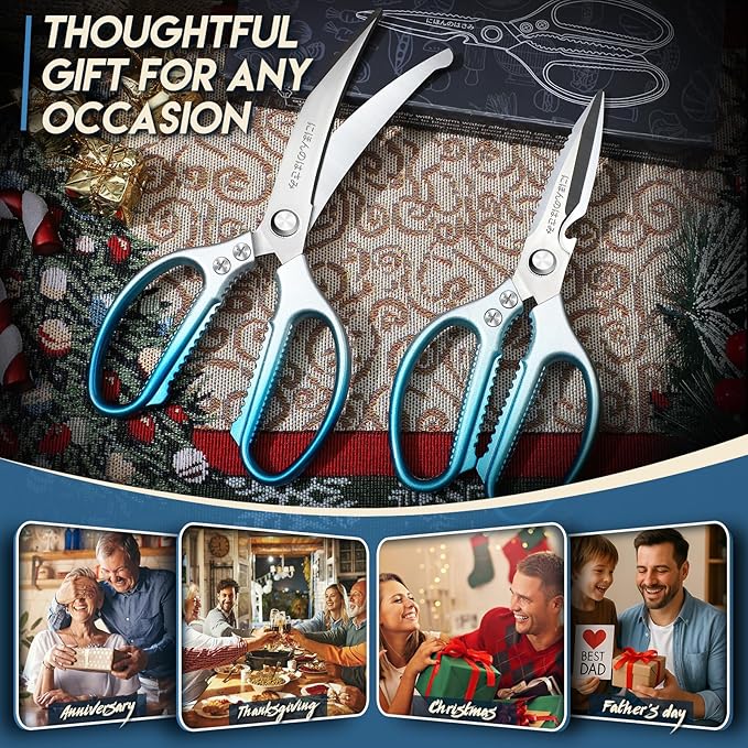 TIJERAS Kitchen Scissors Set Blue - Stainless Steel Kitchen Shear, Sharp Meat Scissors Dishwasher Safe, Heavy Duty Poultry Shears, Japanese Cooking Scissor for Food, Chicken,Turkey, Christmas Gifts