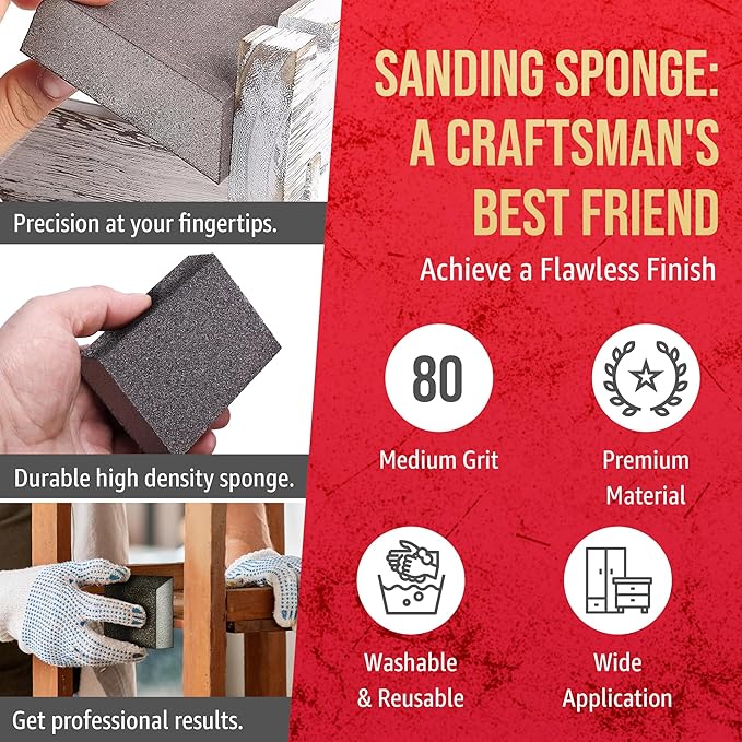 Virginia Abrasives 5??x 3??x 1??Single Angle Medium Grit Sanding Sponge Blocks - Washable and Reusable Sandpaper Foam Bricks/Pads Perfect for Finishing Drywall, Wood, Metal - Wet and Dry - 24 Pcs Pack