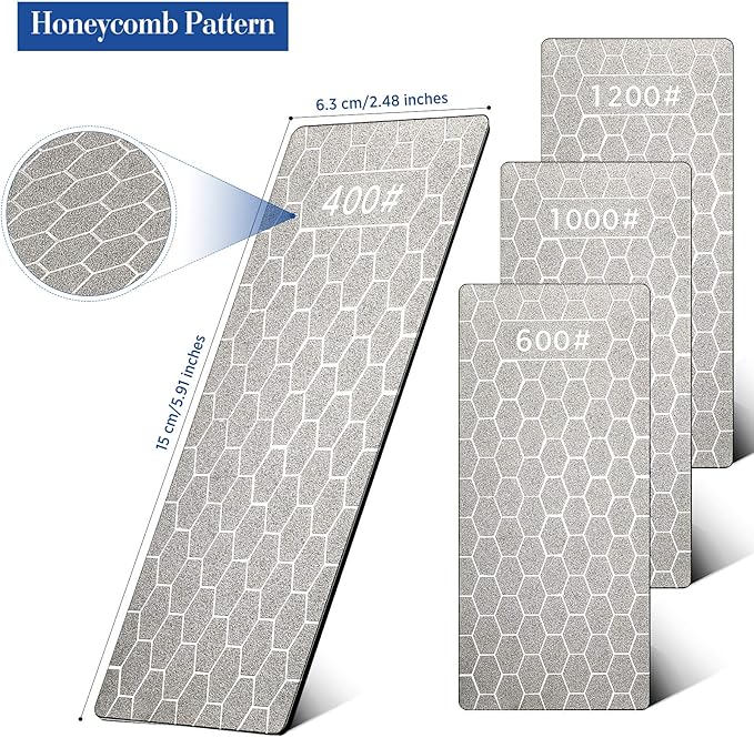 4 Pieces Diamond Sharpening Stone Grit Diamond Plate Honing Stone for Kitchen Sharpening Dull, Blunt or Tired Edges, 5.9 x 2.48 Inches(400/600/1000/1200 Grit)