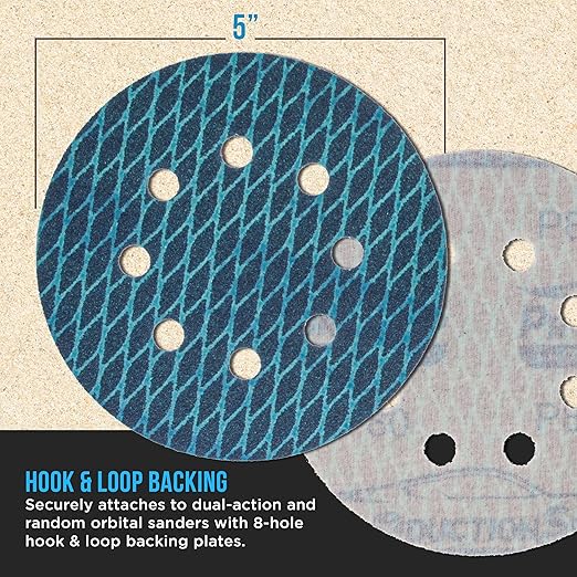 Premium 80 Grit 5" Rhombus Diamond Shape Blue Sanding Discs, 8-Hole, Box of 50 - Hook & Loop Anti-Clogging J-Cloth Dustless Sandpaper for Random Orbital Sanders, Sand Auto Paint, Wood
