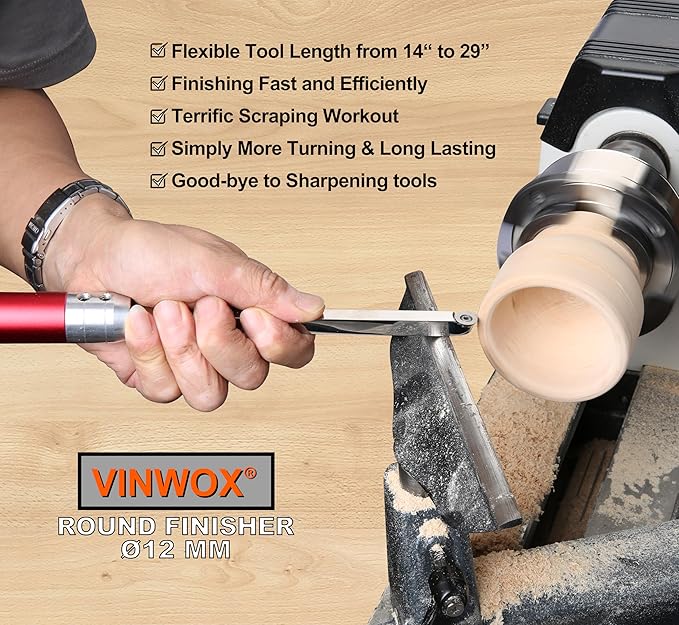 9 PCS Carbide Wood Lathe Turning Tool Set, Pen Turning tools, Including Swan Neck Hollower, Rougher, Finisher, Detailer, Aluminum Handles from 14" to 29", Fine Polished Stainless Steel Shank