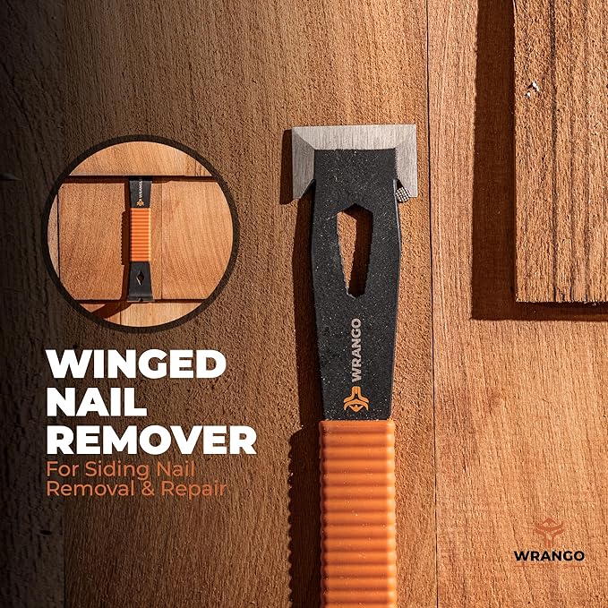Wrango Tools 9.5" Trim Bar Pry Bar - Patented Small Pry Bar with Bolt Remover & Nail Puller for Home Improvement & Construction - Flat Bar with Shock-Absorbing Grip & Wide Winged Ends, 2pk