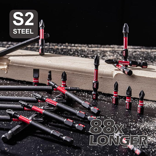 Impact Tough Magnetic Mixed 46Pack Insert Driver Bits, S2 Alloy Steel Screwdriver Power Bits Set with 1Pcs Impact Magnetic Bit Holder and Mini Wrench