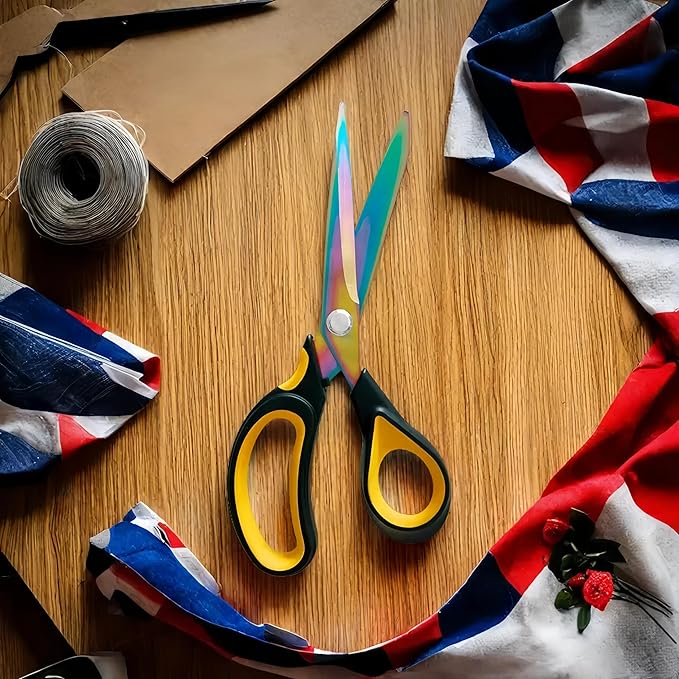 Scissors Multi-Purpose, 9.5" Sharp Sewing Scissors, Professional Heavy Duty Titanium Coating Forged Stainless Steel Shears for Fabric Leather,Dressmaking,Tailoring,Quilting,Home,Office,Art & School