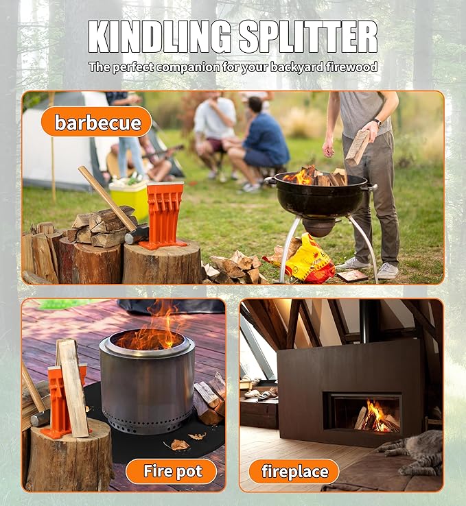 Firewood Kindling Log Wood Splitter ??No Axe! Wedge Point Splits Firewood, 6 Inch, Orange with Safety Cover