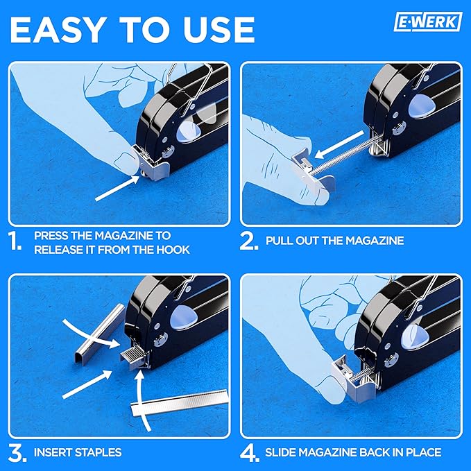 E?줨erk - 5-in-1 Staple Gun Set - Heavy-Duty Stapler w/ 1500 Staples & Staple Remover for Wood, Fabric, Carpet & Wire Mesh - Hand Tacker w/Power Adjustment for Construction, Crafts & Upholstery Work