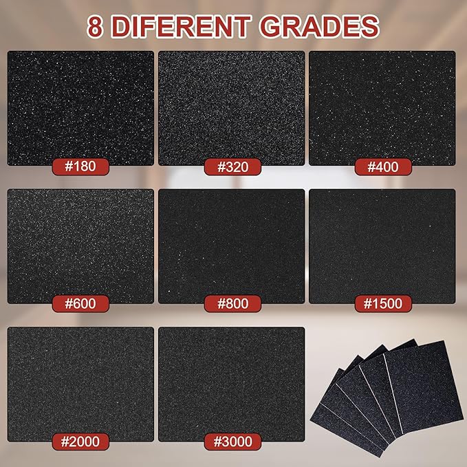 22 Pcs Sanding Sponge 120-3000 Grit Sandpaper Assortment, Washable & Reusable Sanding Blocks for Wood, Metal, Drywall, Glazing, Wet Dry Sandpaper for Smooth Finishing