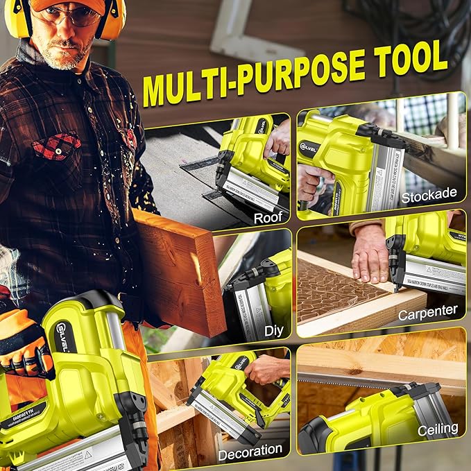 SILVEL 2" Cordless Brad Nailer, 2-in-1 21V Electric Brad Nailer with 2 * 2.0Ah Battery, 1000pcs Nails, 18GA Staples, Adjustable Depth for Woodworking, Home Improvement, Green