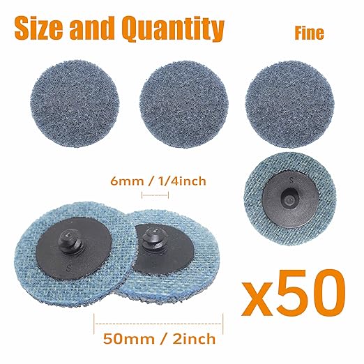 Merryland Surface Conditioning Disc 2 inch for Die Grinder, 2inch Fine Quick Change Disc 50 Pack, Sanding Disc Nylon Non-Woven Disc Paint Rust Metal Steel Iron Universal, DGTAA50C3