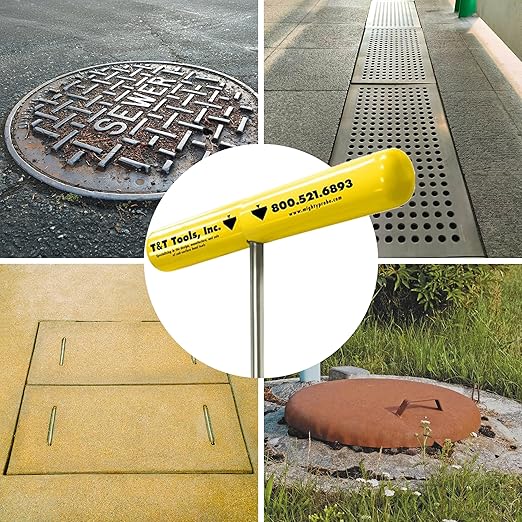 T&T Tools Handy Hook ??16" Stainless Steel Manhole Cover Hook, Puller, Dowel Pin Puller, Heavy-Duty Tool for Lifting Riser Covers, Steel Grates, Septic Tank Lids, Moving Machinery, 3/8" Standard Duty