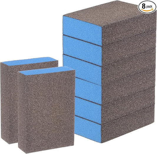 HARFINGTON 8pcs Sanding Sponge Blocks #100 (240-320 Grits) Wet/Dry Hand Sanding Sponges, 100x70x25mm Foam Sanding Block Pad for Polishing Kitchen Metal Wood Drywall Furniture, Brown&Blue