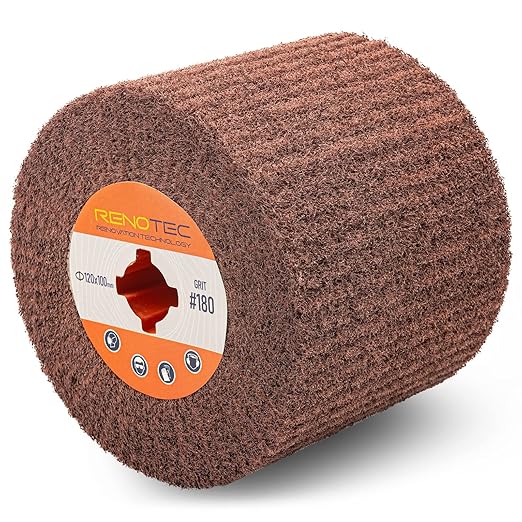 Non-Woven Wire Drawing Flap Wheel, 120x100mm, for Stainless Steel, Copper Satin Finishing and Metal Surface Treatment, SCT Conditioning Buffing Drum for Burnishing Polishing Machine (180 Grit)