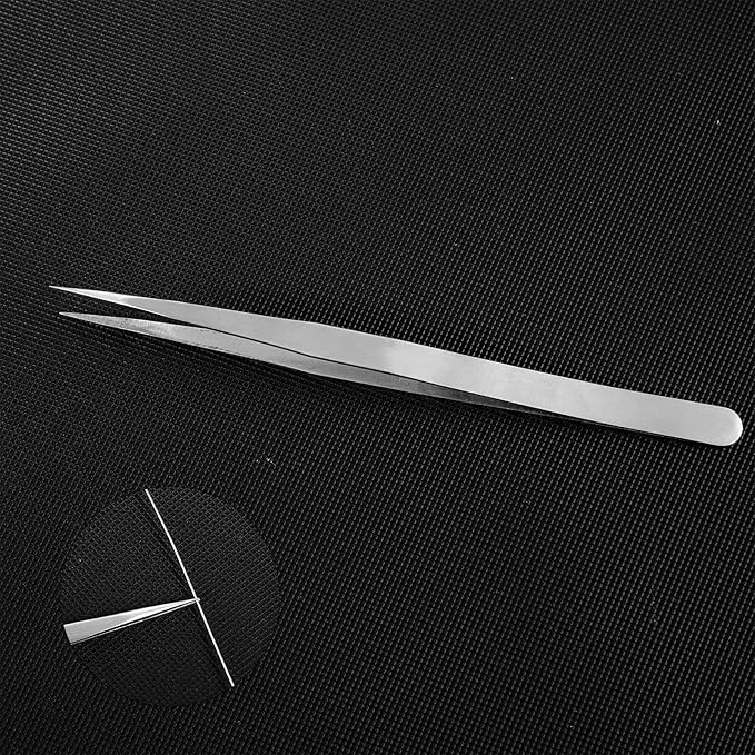 3Pcs Precision Tweezers Set, Stainless Steel Reverse Tweezers for Crafting Extra Fine, Angled, Blunt Tips for DIY Crafts Jewelry Making Beading Laboratory Work, Needle Nose Tweezer