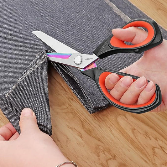 Fabric Scissors, Dressmaking Scissors with Heavy Duty Multi-Purpose Titanium Coated Blades and Comfortable Soft Grip Handles, 25CM, Black/Red