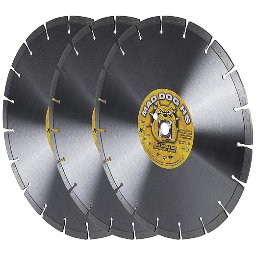Delta Diamond Mad Dog HS 14 Inch 3 Pack Segmented Diamond Saw Blade, .125 X 1-20mm Arbor, Made in USA, Premium, Wet/Dry, Laser-Welded, General Purpose Cutting Concrete, Masonry, Stone (14" 3pcs)