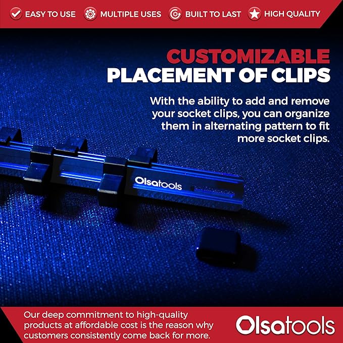 Olsa Tools Socket Organizer - 1/2-Inch Drive Socket Holder Rail - Blue Aluminum Socket Rail, Stores 16 Impact or Chrome Sockets - Professional Grade Metric or SAE Socket Organizer - Part: 1015