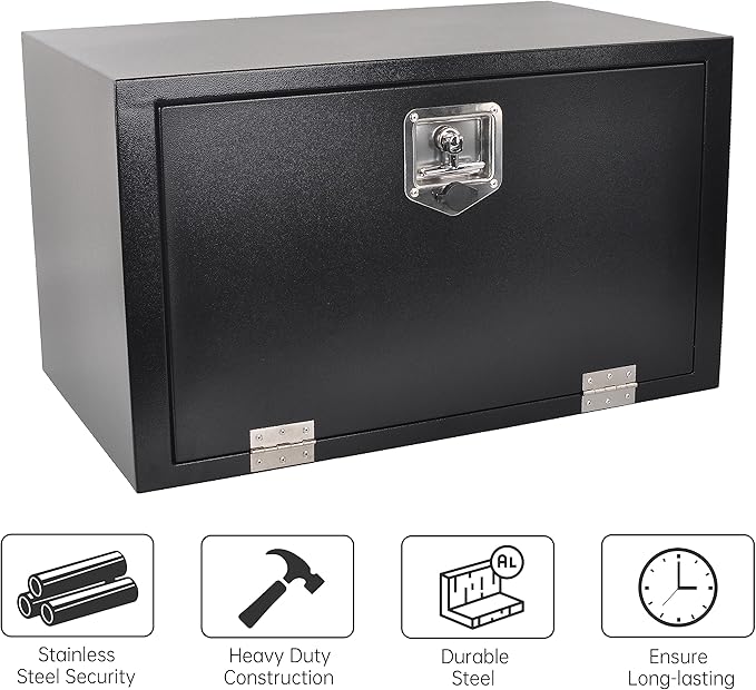 Steel Truck Tool Box, 30’’ Underbody Truck Toolboxes for Trailer, Rv -Black（30x18x18 Inch）