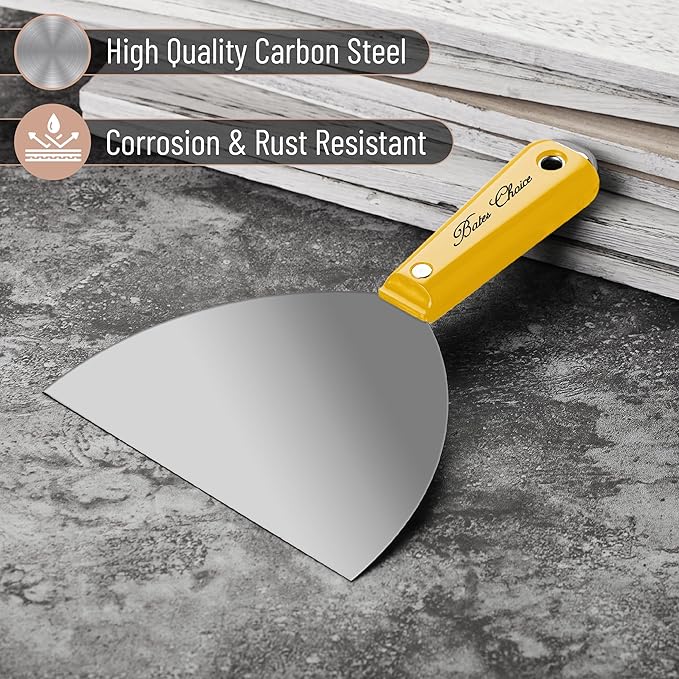 Bates- Putty Knife, 6 Inch, Carbon Steel, Yellow, Flexible, Metal Scraper, Drywall Spackle Knife, Metal Paint Scraper Tool, Putty Knife Scraper, Wall Scraper