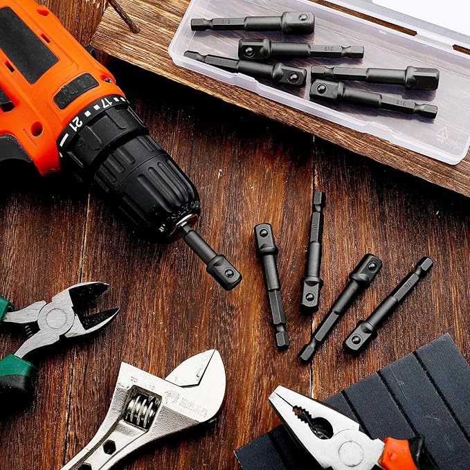 Mudder 20 Pieces 3/8 Inch Impact Adapter Square Socket Bit Adapter Hex Impact Socket for Drills Extension Accessory Driver Bits for Automotive DIY-1/4 Hex Shank(Black)