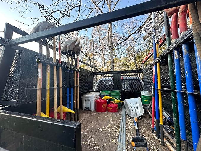 LockJaw Heavy Duty Steel 4 Hole Shovel Holder for Truck Beds - 4 Slot Garden Tool Storage for Long-Handled Tools - Commercial Grade Truck Accessories for Trailers and Garages (1 Clamp & Bracket)D4B