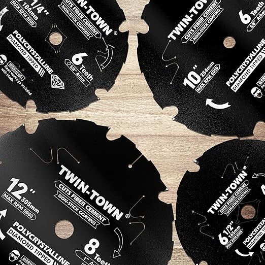 TWIN-TOWN 7-1/4 Inch 6 Tooth Polycrystalline Diamond Tipped (PCD) Hardie Fiber Cement Saw Blade with 5/8 Inch Arbor