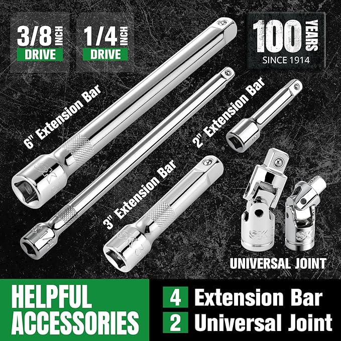 SK 1/4" & 3/8" Drive Socket Set with 160-P Ratchet, 105-Piece, SAE & Metric, SuperKrome Finish, Premium CR-V Construction, with EVA Foam Tool Organizer