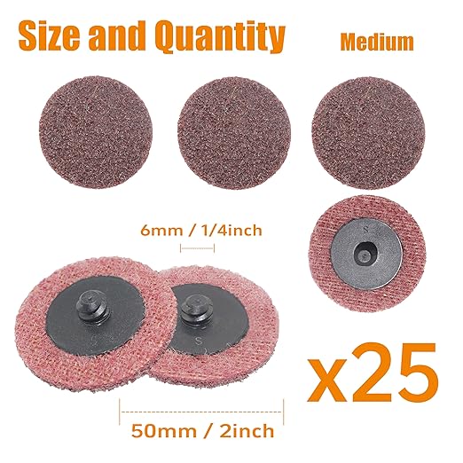Merryland Surface Conditioning Disc 2 inch for Die Grinder, 2inch Medium Quick Change Disc 25 Pack, Sanding Disc Nylon Non-Woven Disc Paint Rust Metal Steel Iron Universal, DGTAA25C2