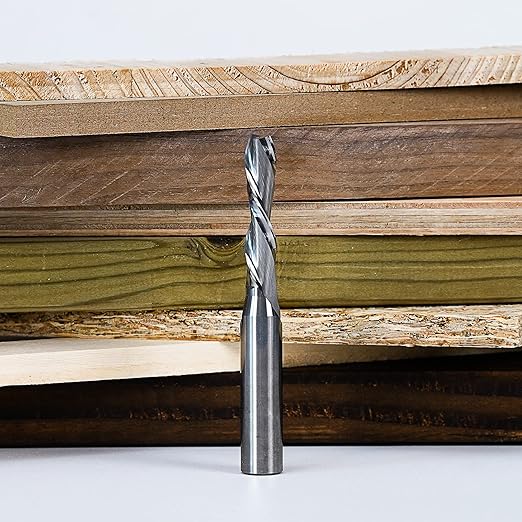 SpeTool Spiral Downcut Router Bits with 3/8 inch Cutting Diameter, 4 inch Extra Long HRC55 Solid Carbide CNC End Mill for Wood Small Cut, Carving