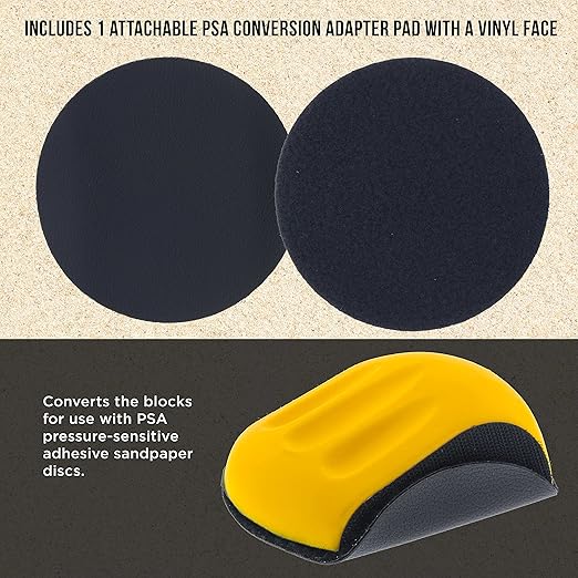 Dura-Gold Pro Series 6" Mouse-Shaped Hand Sanding Block Pad for Hook & Loop and PSA 6" DA Sanding Discs, 2 Pack - 2-Way Adapter Pad to Use PSA Sandpaper - Automotive Car Sand Woodworking Furniture