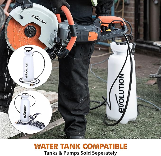 Evolution R12DCT 12 Inch Concrete Saw with Water Fed Dust Suppression (Aka Angle Grinder, Cut Off Saw, Masonry) Electric, No Gas, 4-1/2" Cut - Incl Premium Diamond Blade (Formerly R300DCT+)