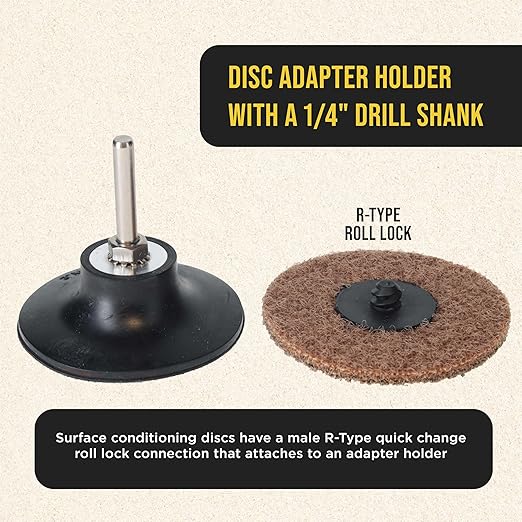 Dura-Gold 46-Piece 3" Diameter Surface Conditioning Sanding Discs Variety Pack - 15 Each Coarse, Medium, Fine Grit Quick Change Roll Lock, 1/4" Drill Backing Pad Rust and Paint Removal Oxidation