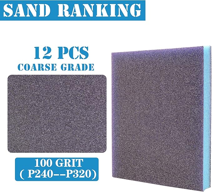 12Pcs 100 Grit Sanding Sponge, Jamiikury Medium Sanding Blocks Washable and Reusable, Wet Dry Sandpaper Sponge for Wood Metal Furniture Paint and Drywall