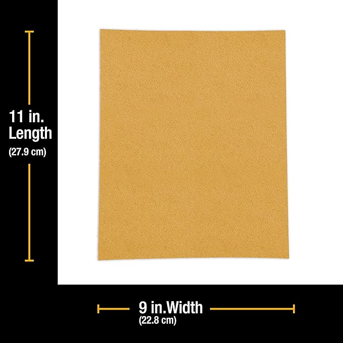 Dura-Gold Premium 9" x 11" Gold Sandpaper Sheets, 60 Grit (Box of 6) - Wood Furniture Woodworking, Automotive Paint - Full-Size Cut to Use on 1/4, 1/3, 1/2 Sheet Finishing Sanders, Hand Sanding Block