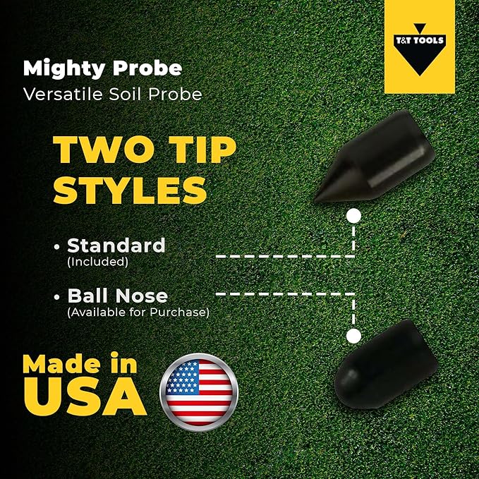 T&T Tools 48-Inch Mighty Probe Insulated Metal Soil Probe ??3/8" Metal Round Rod, Heavy Duty Design for Easy Penetration & Withdrawal, Soil Testing & Landscaping Tools, T-Handle, USA-Made-4 Pack