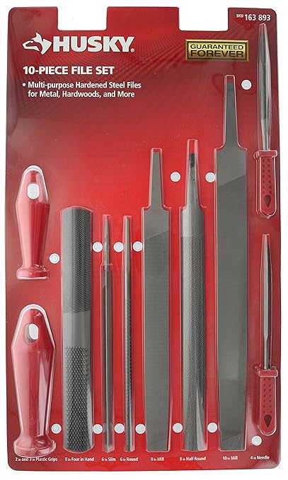 Husky 22105HD 8 Pack of Assorted Files with Interchangeable Plastic Handles for Wood and Metalworking (Metal Brush Not Included)