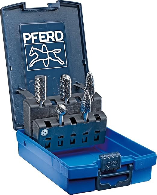 Pferd 5-Piece Tough Bur Set - 1/4" Shank, Double Cut 3R Tungsten Carbide Burs for Efficient Material Removal and Precision Work - Part 26551