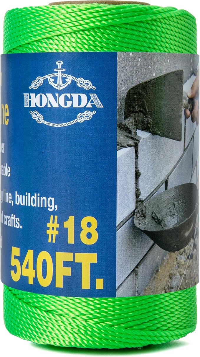 HONGDA Twisted Nylon String, #18 x 540FT Mason Line String, Nylon Twine for Masonry Job, Trot Line, Decoy Line, Net Making and Mending, Workshop, Crafts, Gardening